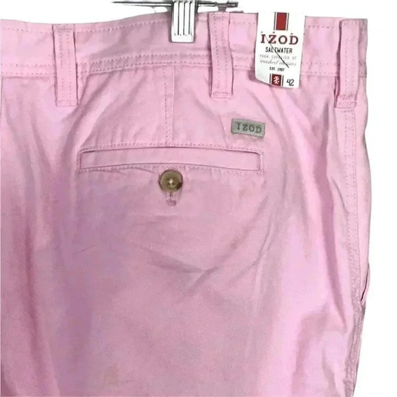 Izod Shorts Men 42 Pink Saltwater Classic Chino Flat Front Coastal Preppy NEW - Picture 6 of 7
